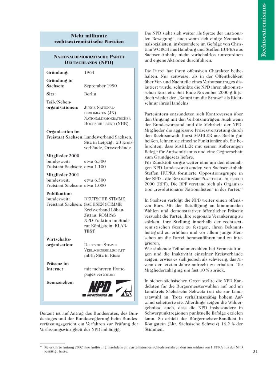 Seite 33 des Verfassungsschutzbericht 2001 Sachsen