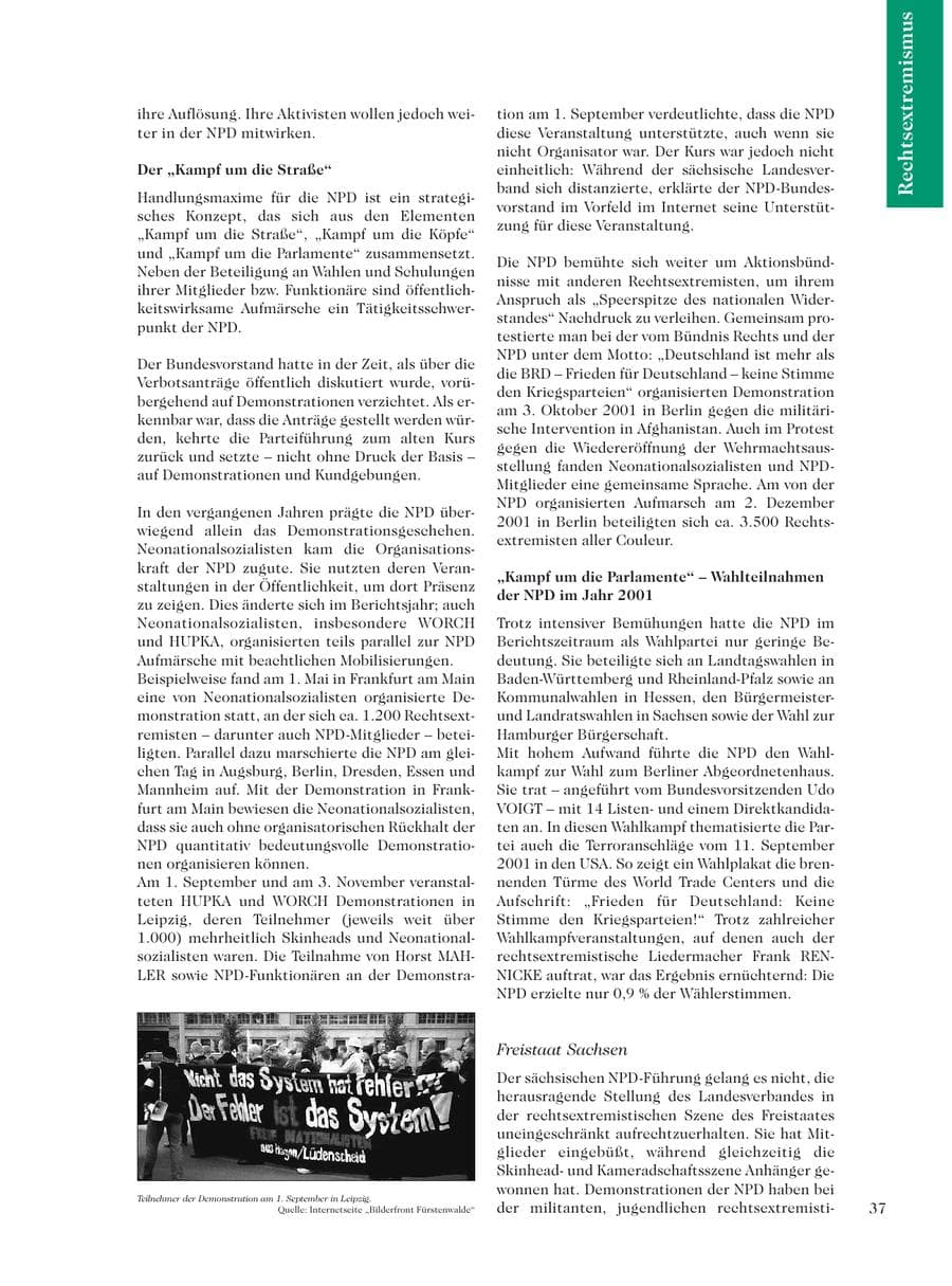 Seite 39 des Verfassungsschutzbericht 2001 Sachsen