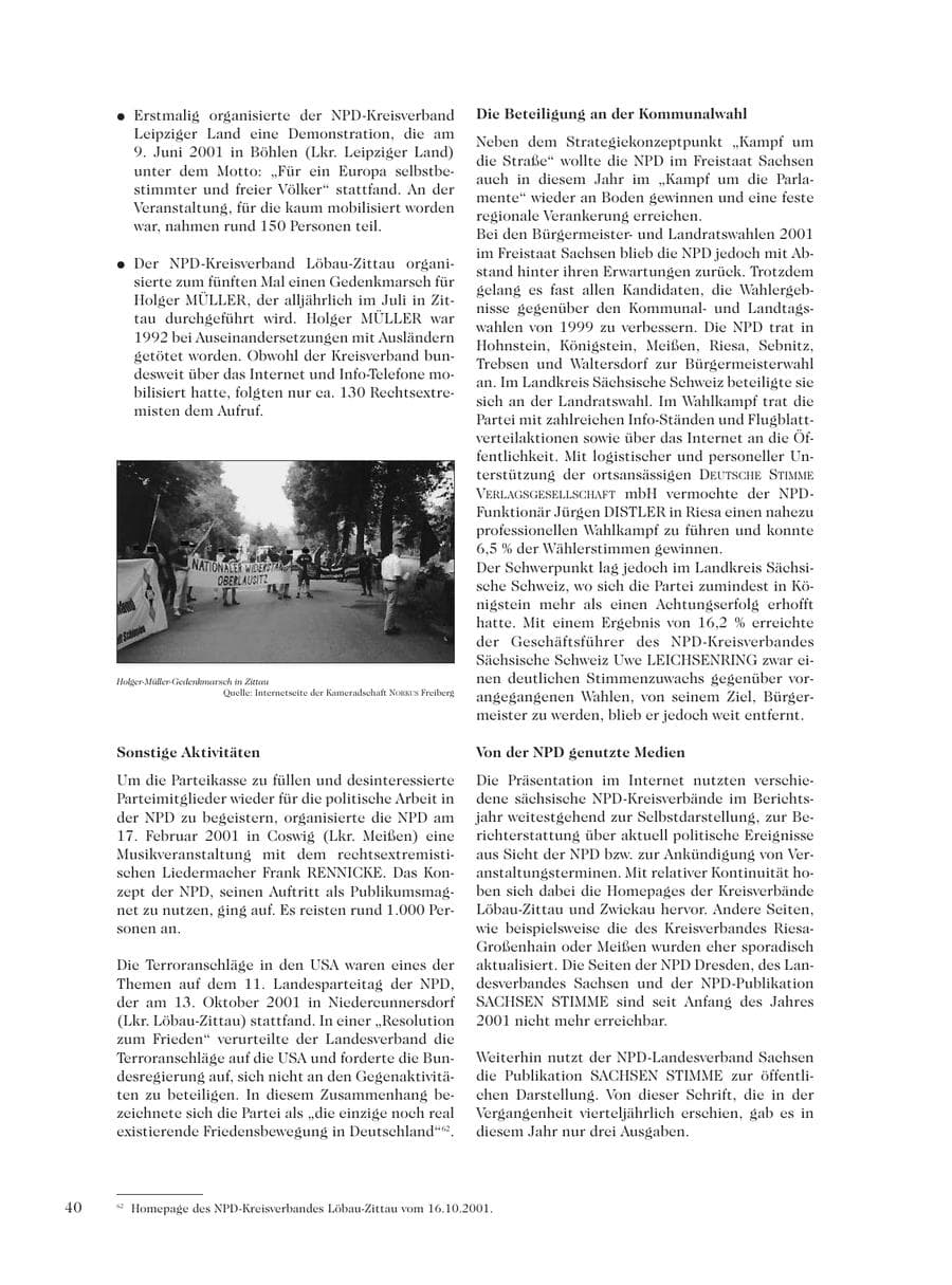 Seite 42 des Verfassungsschutzbericht 2001 Sachsen