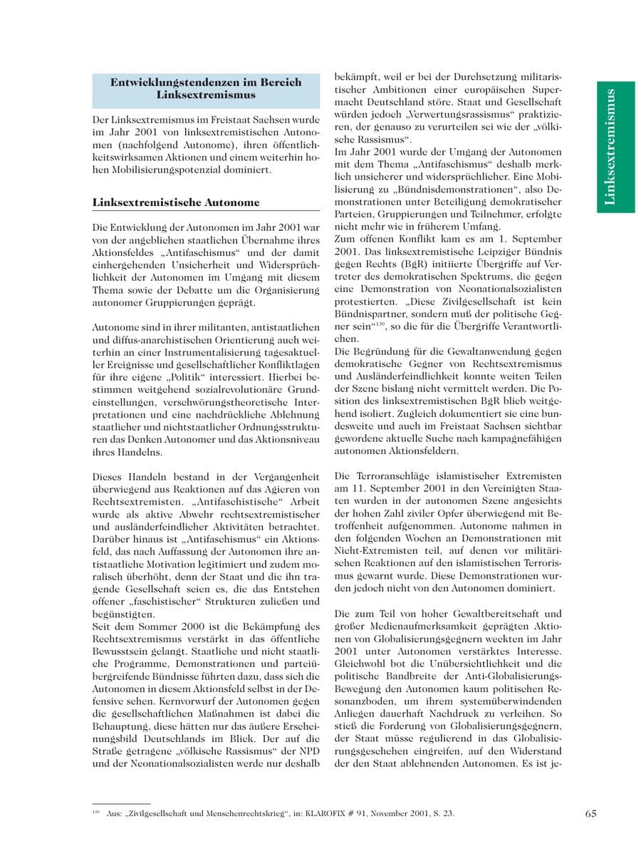 Seite 67 des Verfassungsschutzbericht 2001 Sachsen