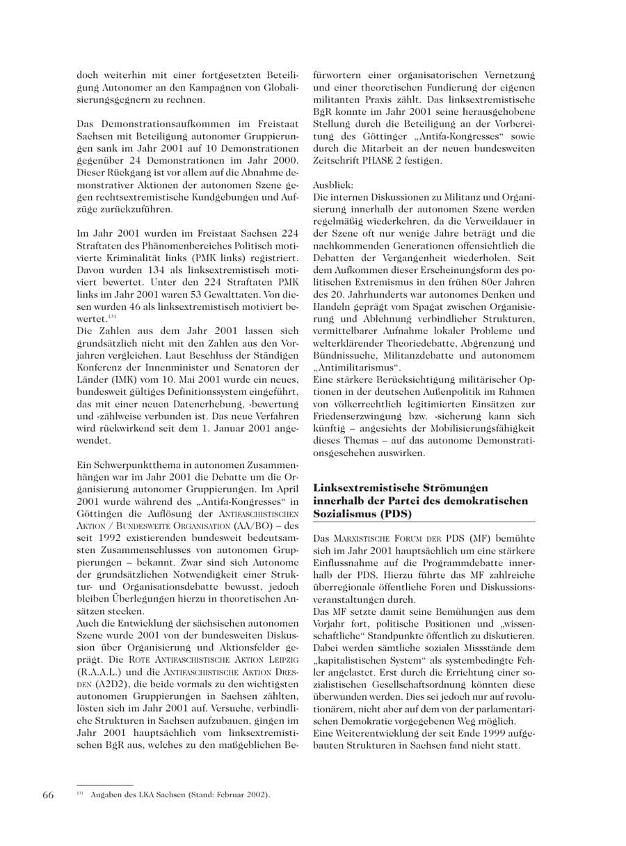 Seite 68 des Verfassungsschutzbericht 2001 Sachsen