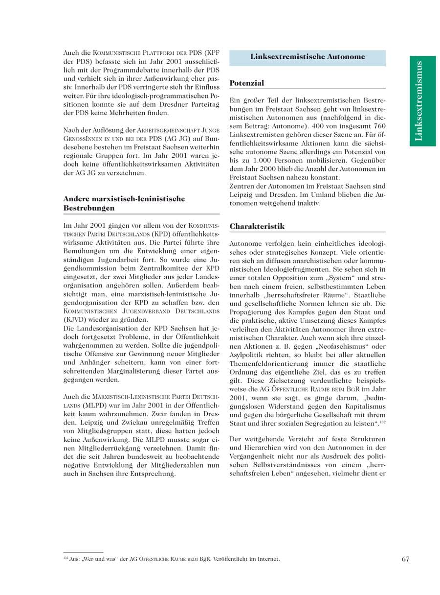 Seite 69 des Verfassungsschutzbericht 2001 Sachsen
