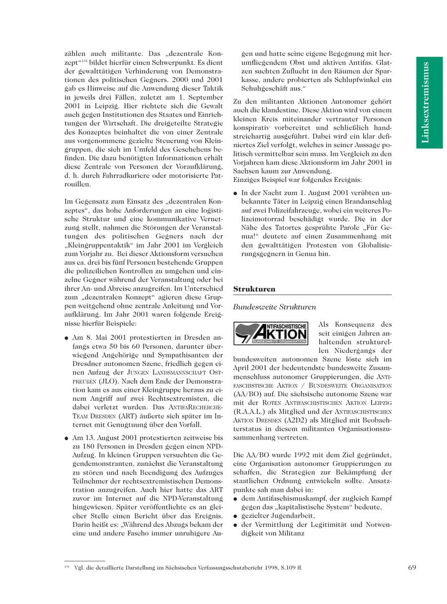 Seite 71 des Verfassungsschutzbericht 2001 Sachsen