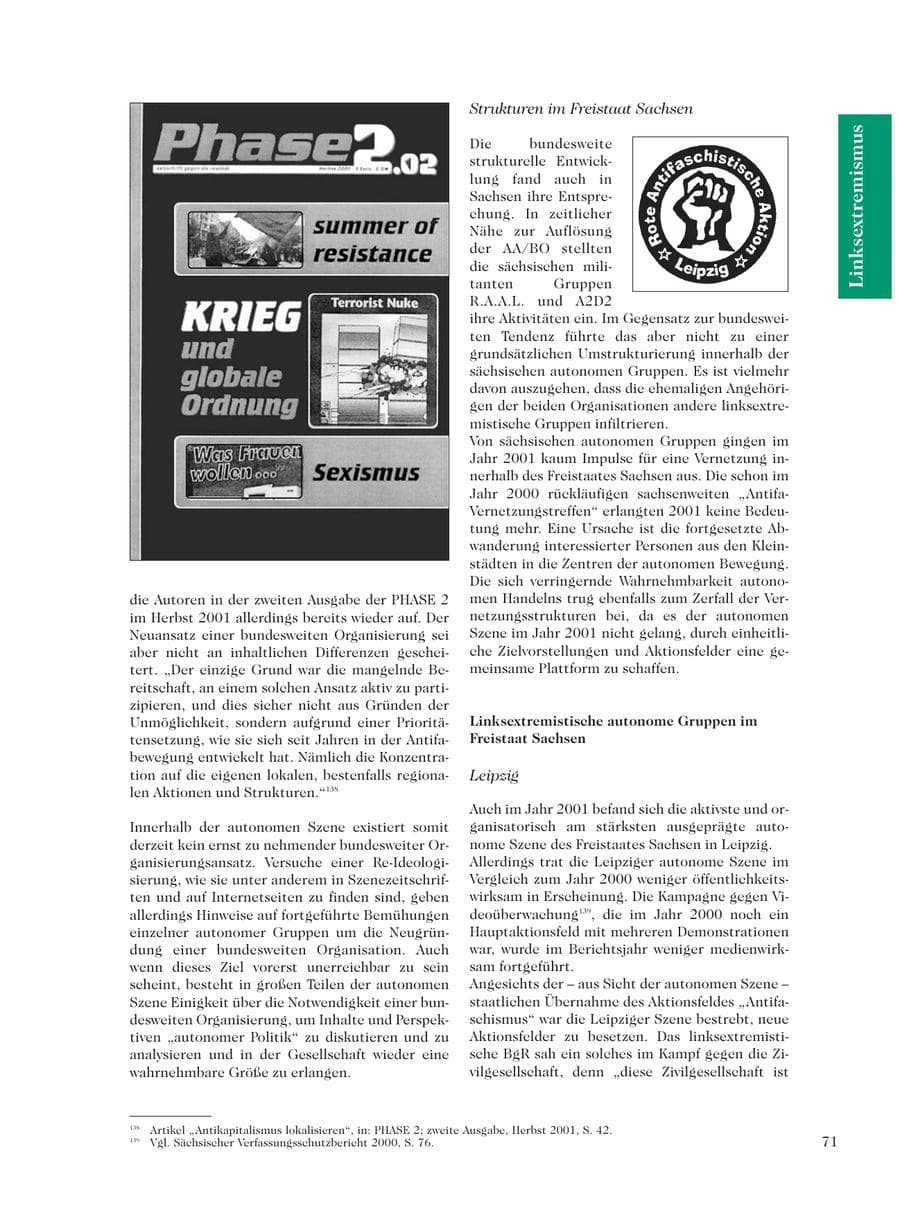 Seite 73 des Verfassungsschutzbericht 2001 Sachsen