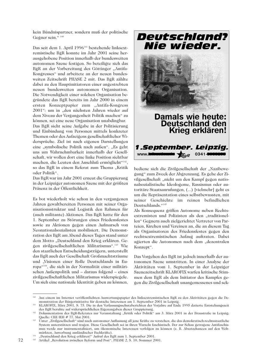 Seite 74 des Verfassungsschutzbericht 2001 Sachsen