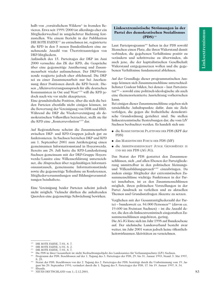 Seite 85 des Verfassungsschutzbericht 2001 Sachsen