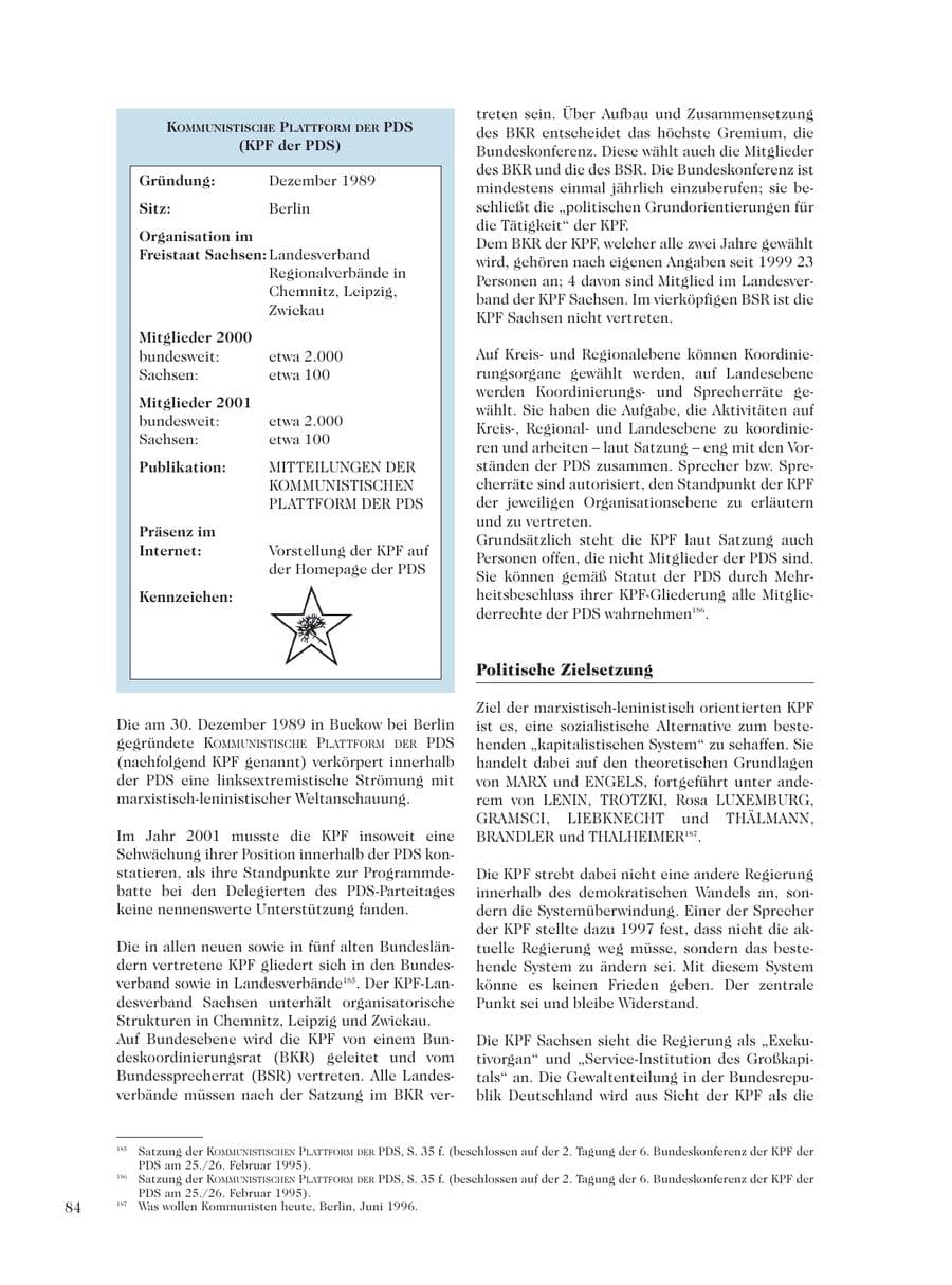 Seite 86 des Verfassungsschutzbericht 2001 Sachsen