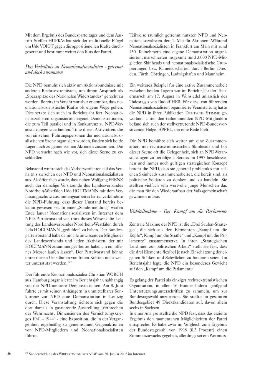 Seite 38 des Verfassungsschutzbericht 2002 Sachsen