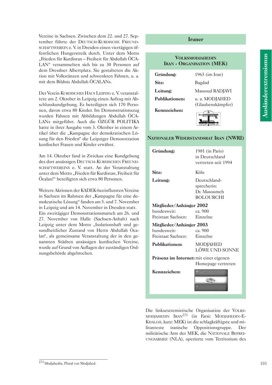 Seite 102 des Verfassungsschutzbericht 2003 Sachsen