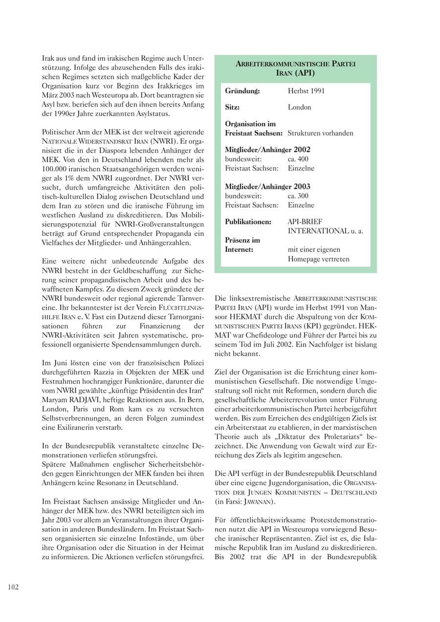 Seite 103 des Verfassungsschutzbericht 2003 Sachsen