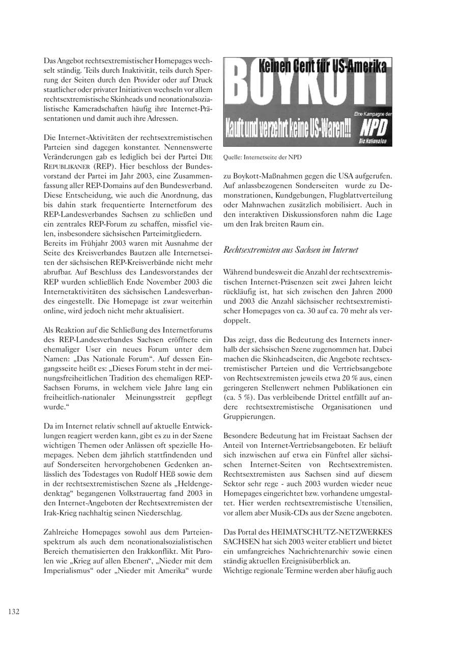 Seite 132 des Verfassungsschutzbericht 2003 Sachsen