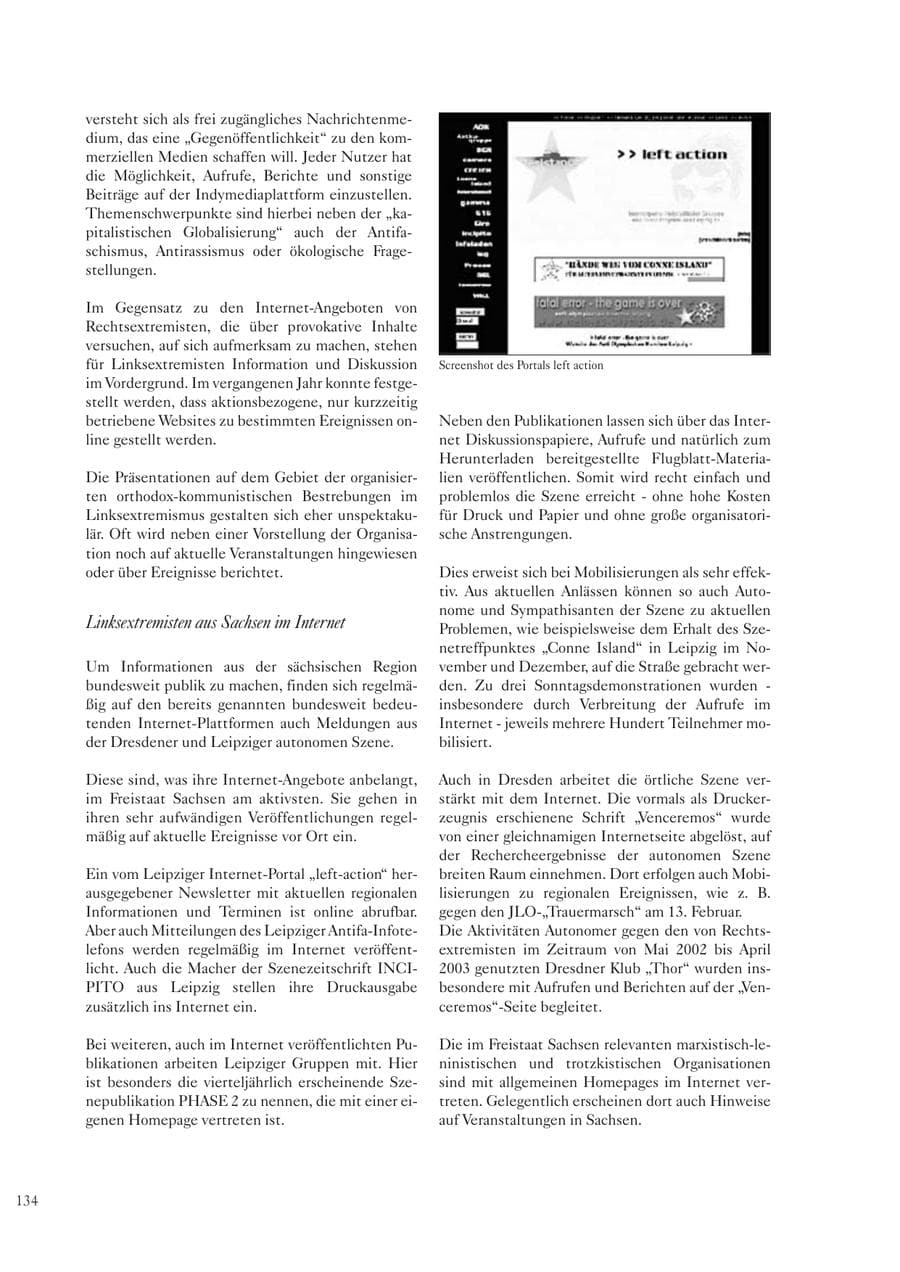 Seite 134 des Verfassungsschutzbericht 2003 Sachsen