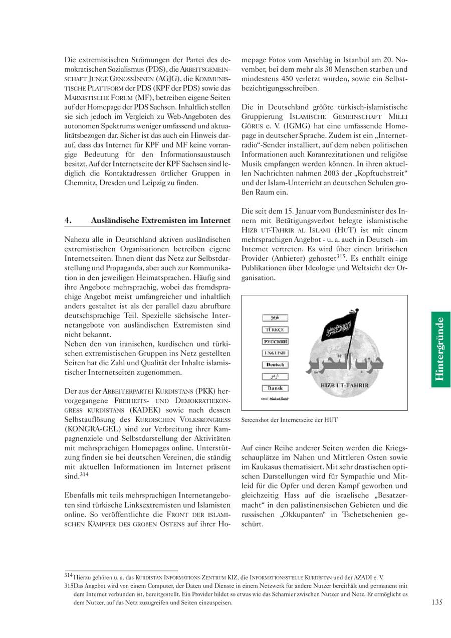 Seite 135 des Verfassungsschutzbericht 2003 Sachsen