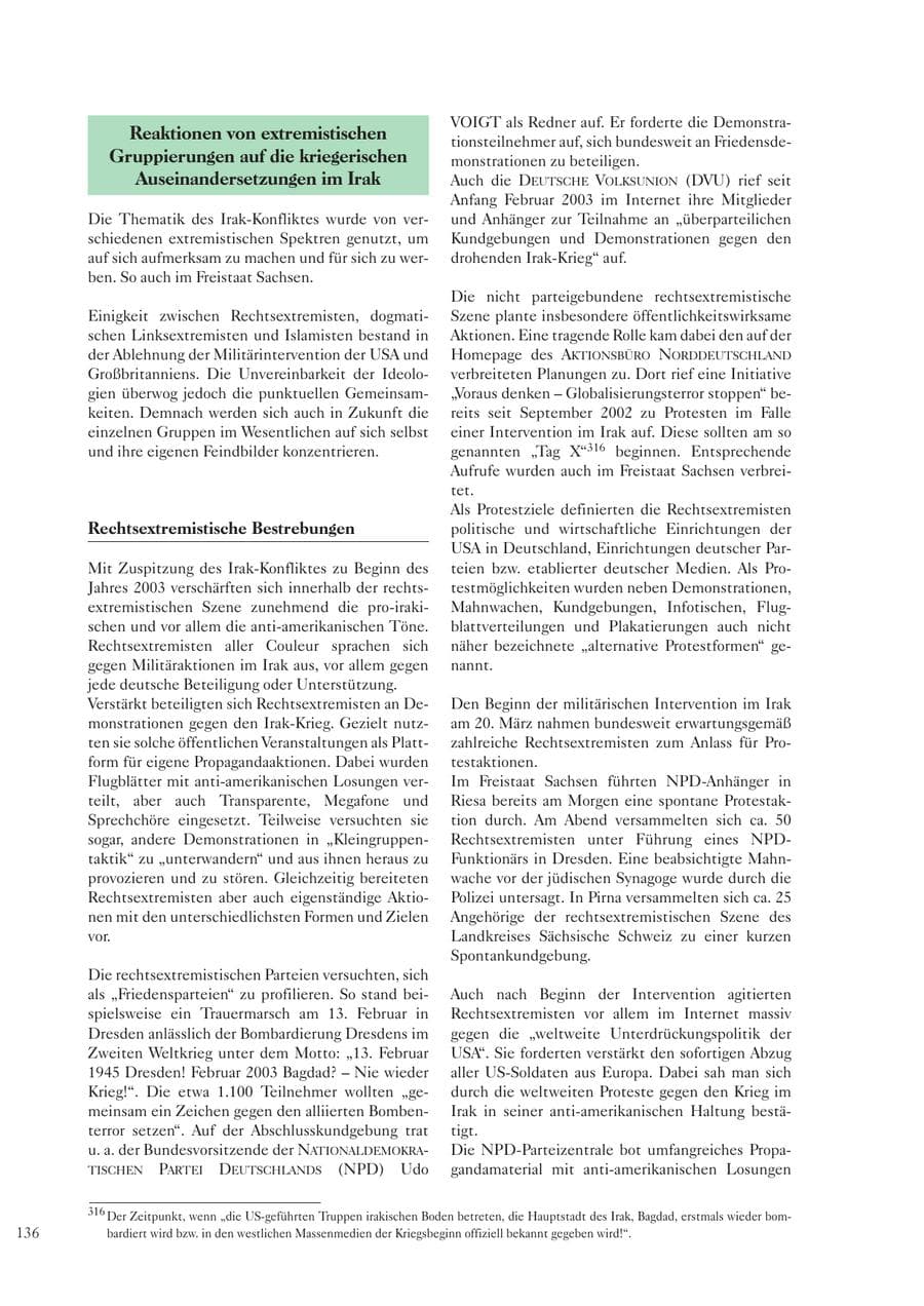 Seite 136 des Verfassungsschutzbericht 2003 Sachsen