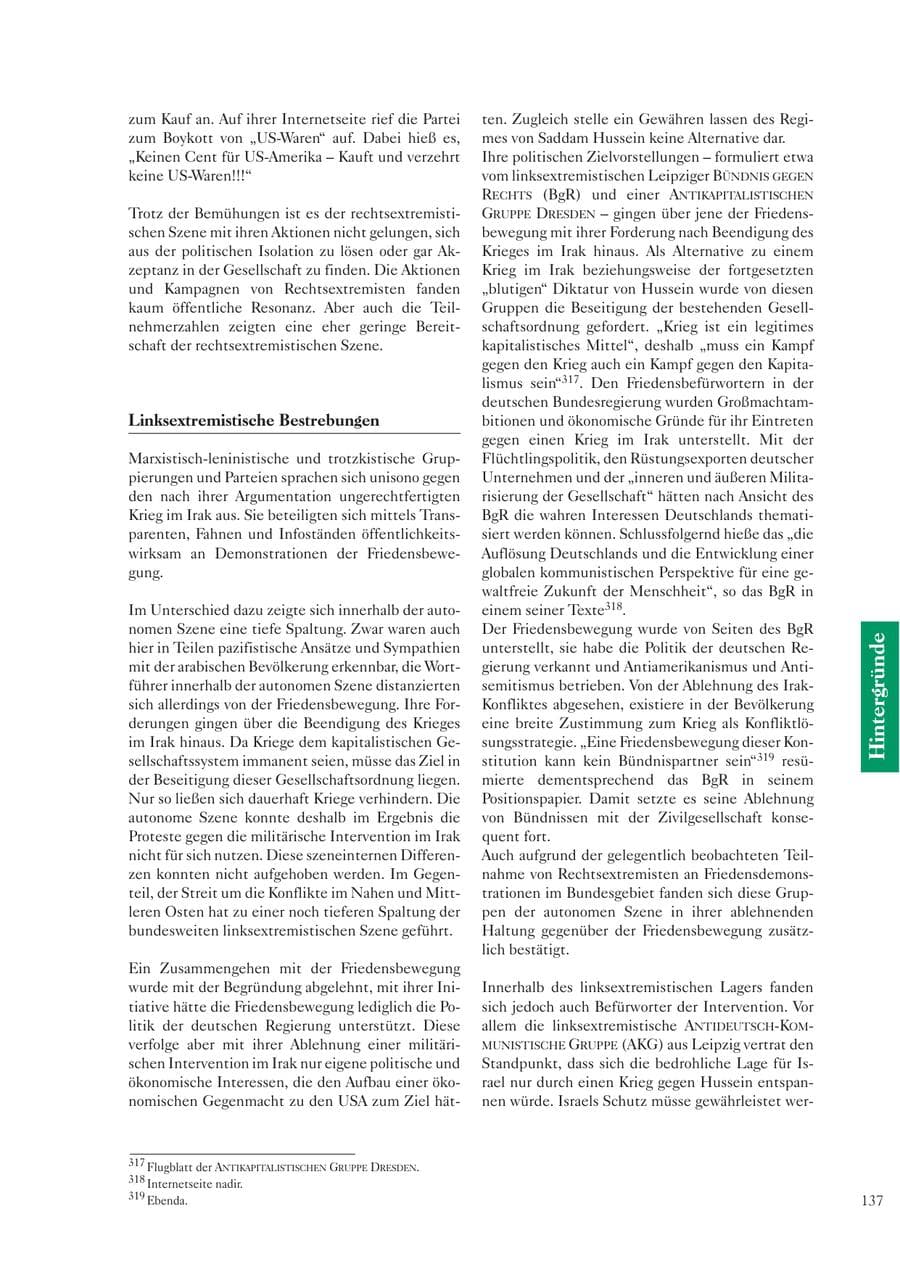 Seite 137 des Verfassungsschutzbericht 2003 Sachsen