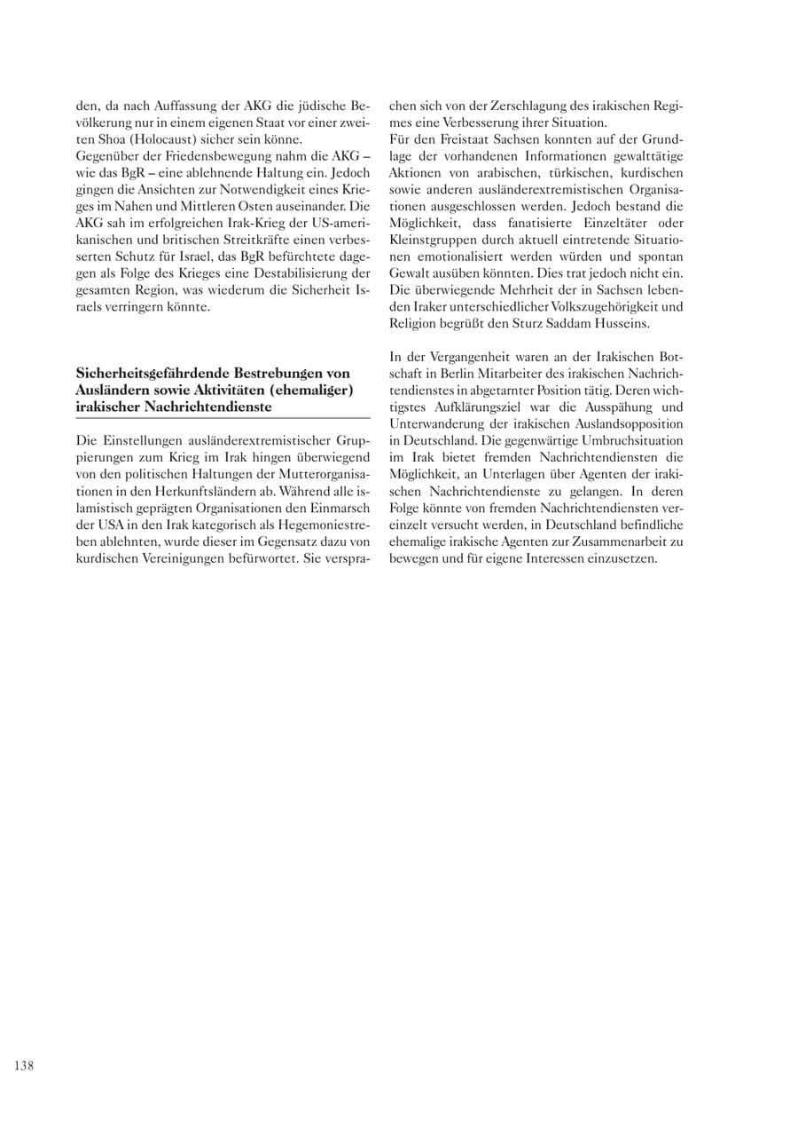 Seite 138 des Verfassungsschutzbericht 2003 Sachsen