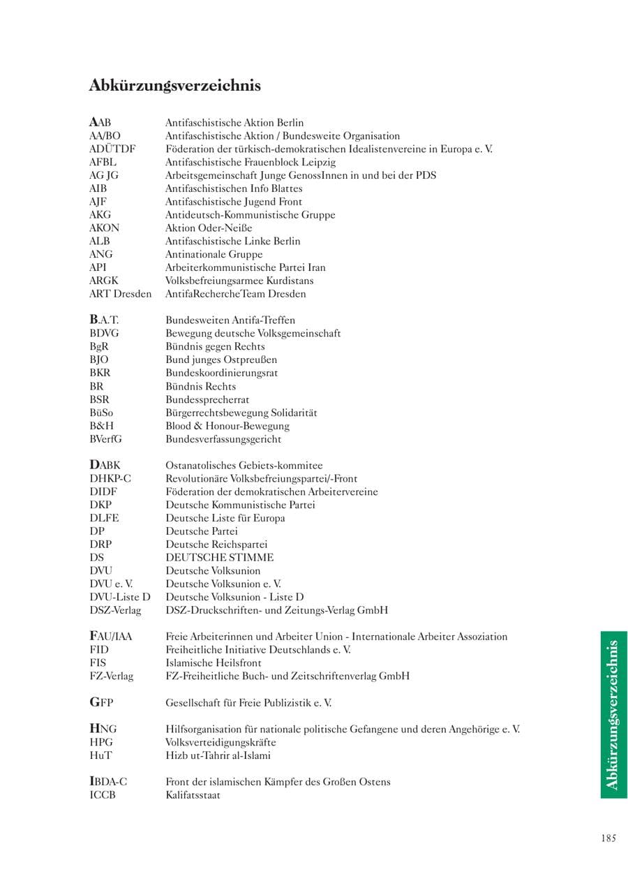 Seite 185 des Verfassungsschutzbericht 2003 Sachsen
