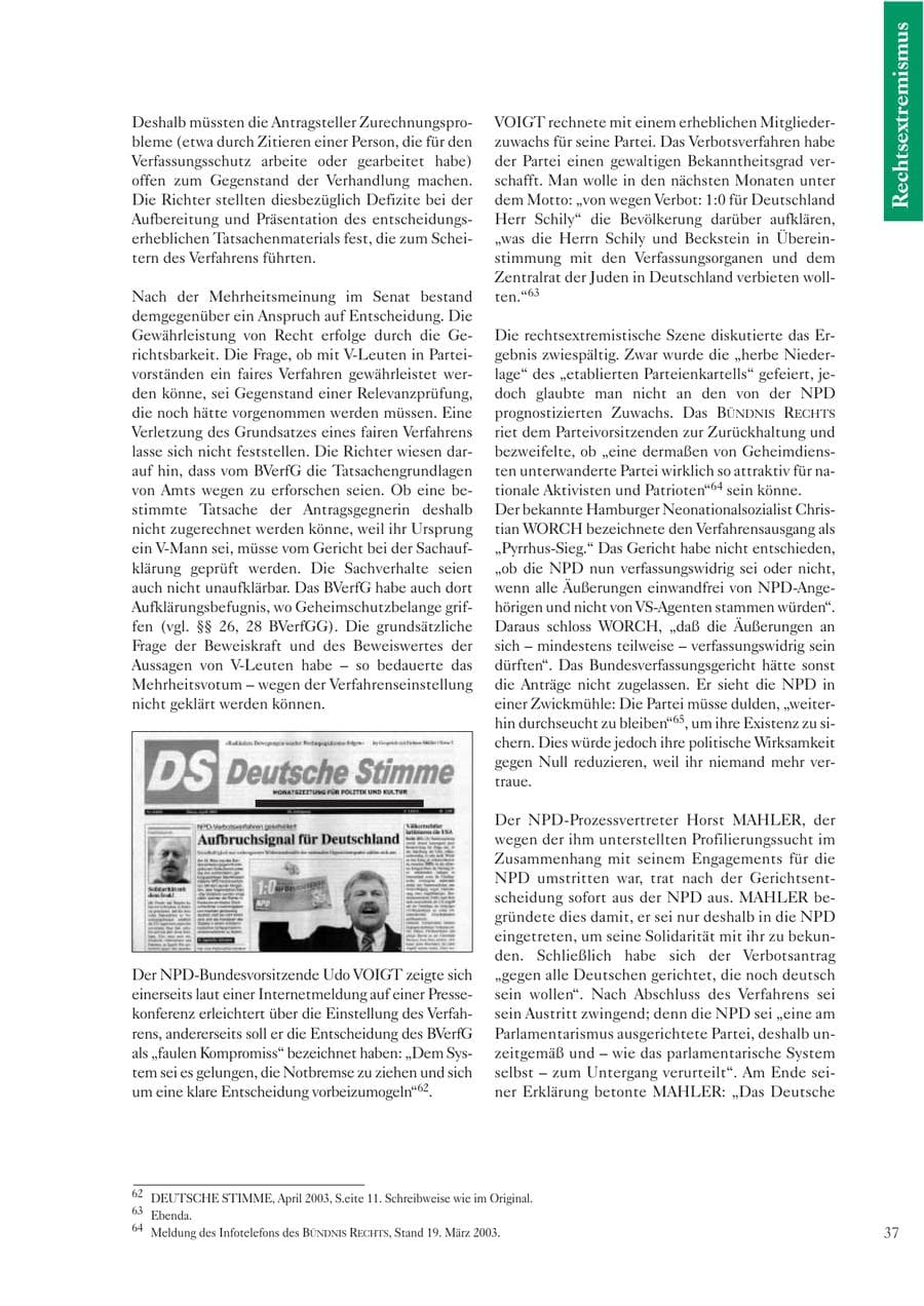 Seite 38 des Verfassungsschutzbericht 2003 Sachsen