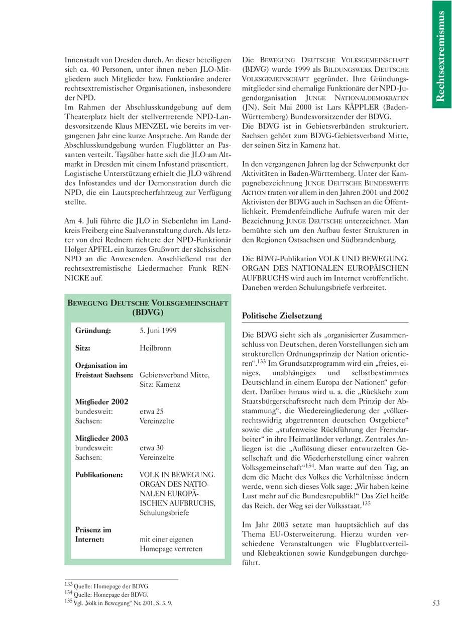 Seite 54 des Verfassungsschutzbericht 2003 Sachsen