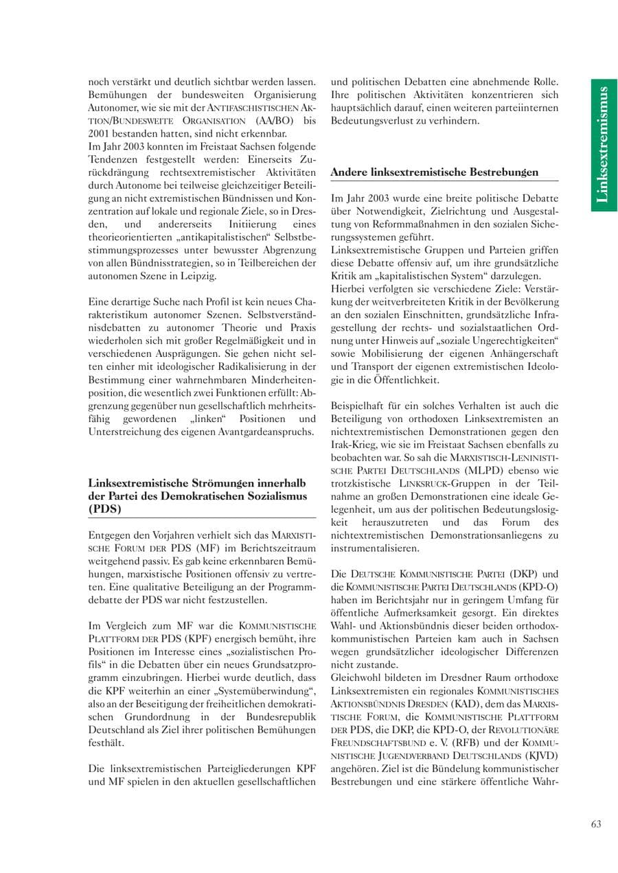 Seite 64 des Verfassungsschutzbericht 2003 Sachsen