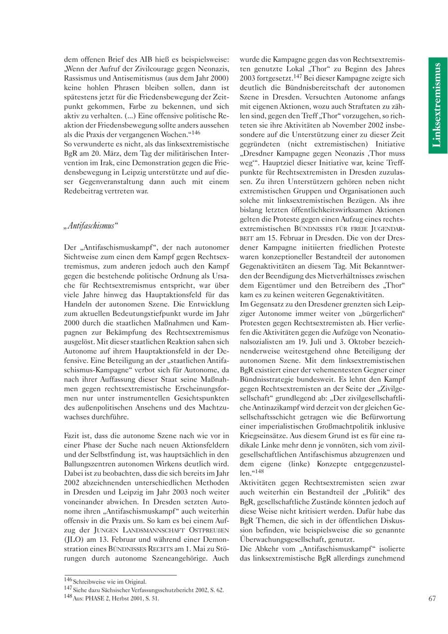 Seite 68 des Verfassungsschutzbericht 2003 Sachsen