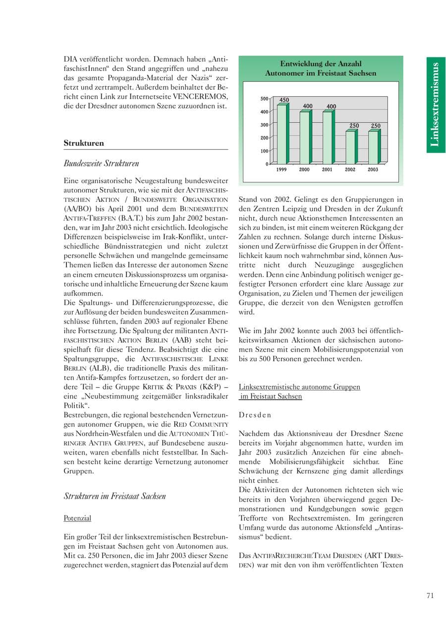 Seite 72 des Verfassungsschutzbericht 2003 Sachsen