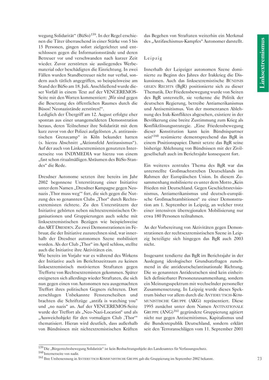 Seite 74 des Verfassungsschutzbericht 2003 Sachsen
