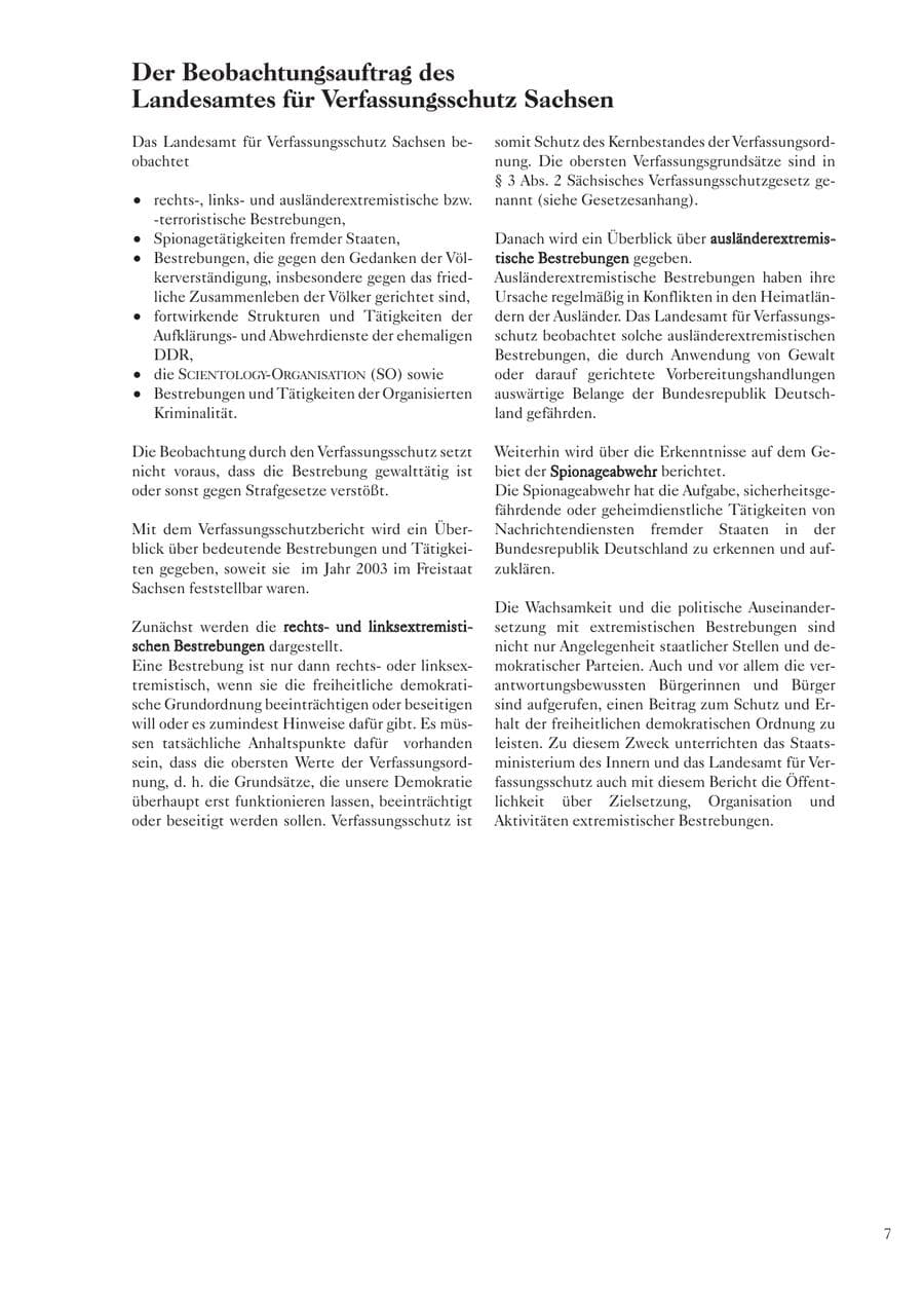 Seite 9 des Verfassungsschutzbericht 2003 Sachsen