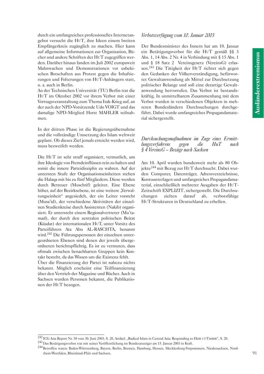 Seite 92 des Verfassungsschutzbericht 2003 Sachsen