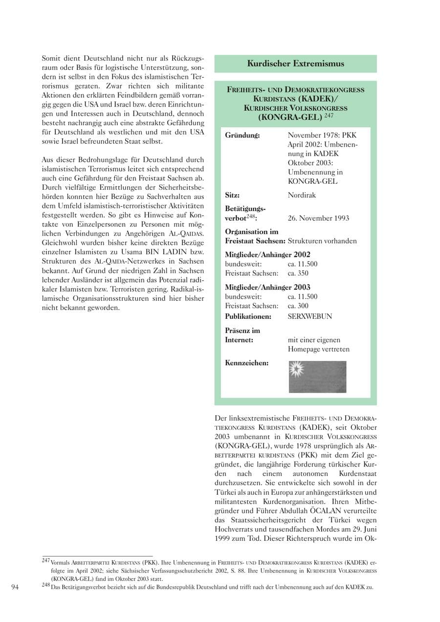 Seite 95 des Verfassungsschutzbericht 2003 Sachsen