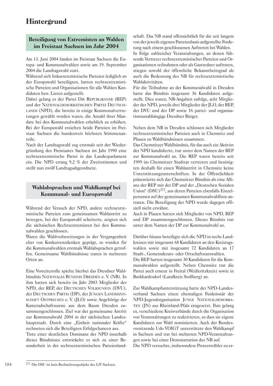 Seite 106 des Verfassungsschutzbericht 2004 Sachsen