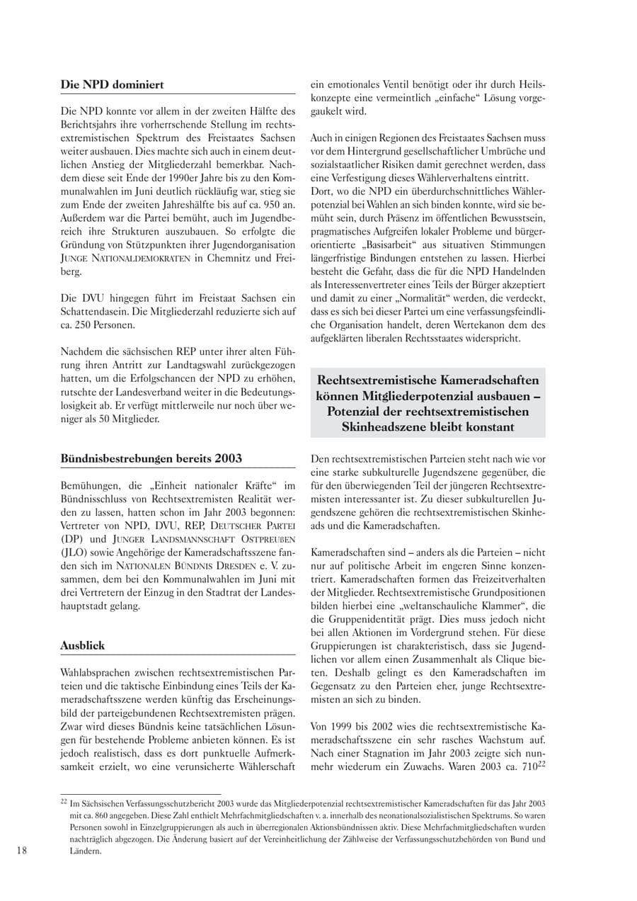 Seite 20 des Verfassungsschutzbericht 2004 Sachsen