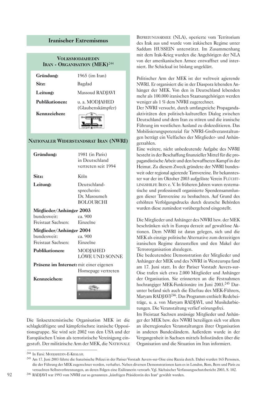 Seite 94 des Verfassungsschutzbericht 2004 Sachsen