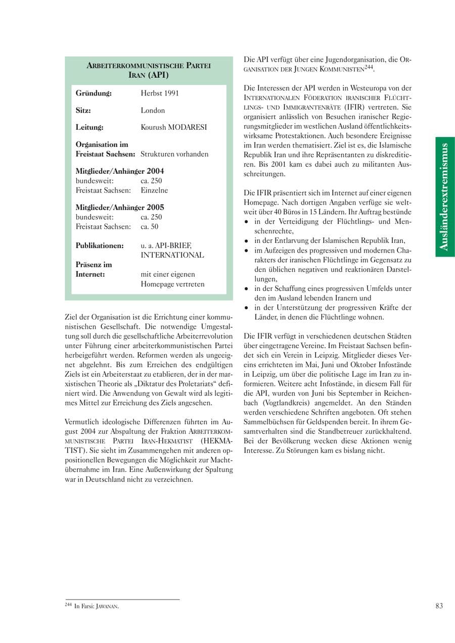 Seite 85 des Verfassungsschutzbericht 2005 Sachsen