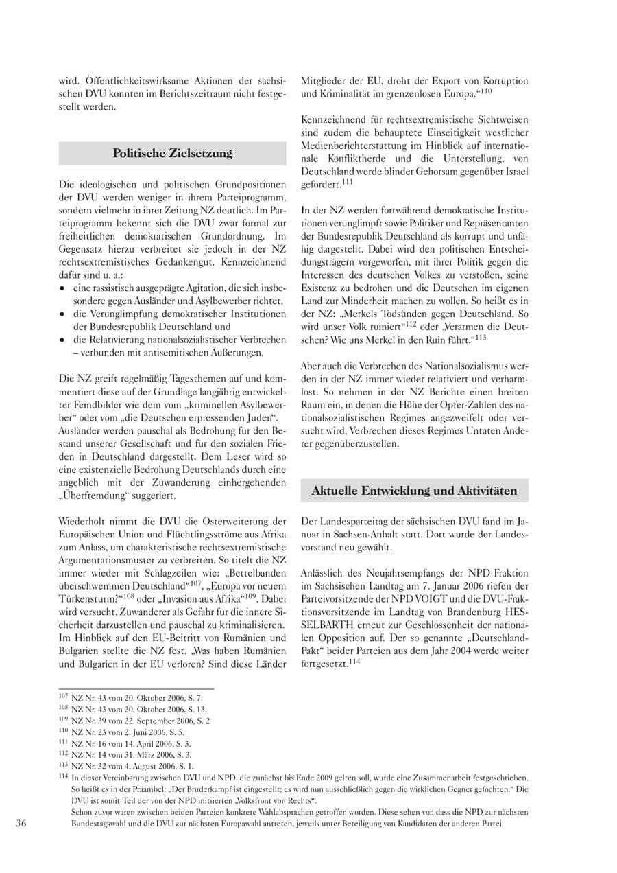 Seite 38 des Verfassungsschutzbericht 2006 Sachsen