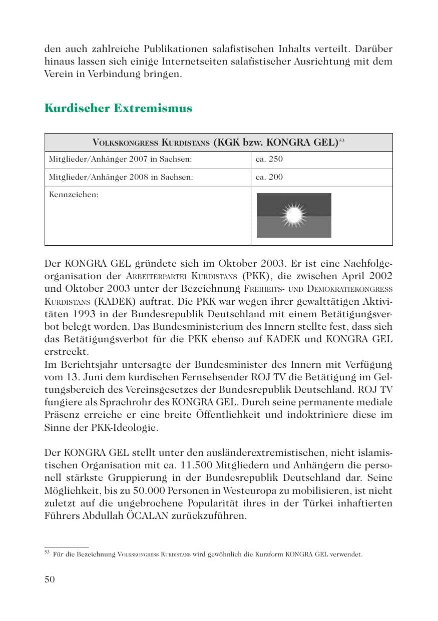 Seite 52 des Verfassungsschutzbericht 2008 Sachsen