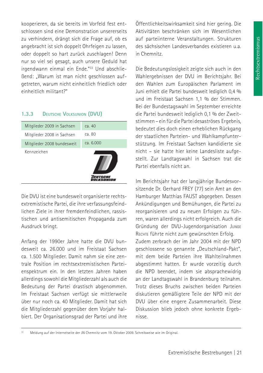 Seite 23 des Verfassungsschutzbericht 2009 Sachsen