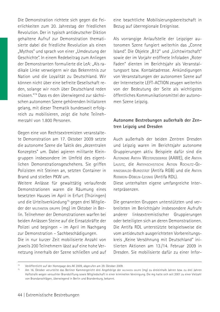 Seite 46 des Verfassungsschutzbericht 2009 Sachsen