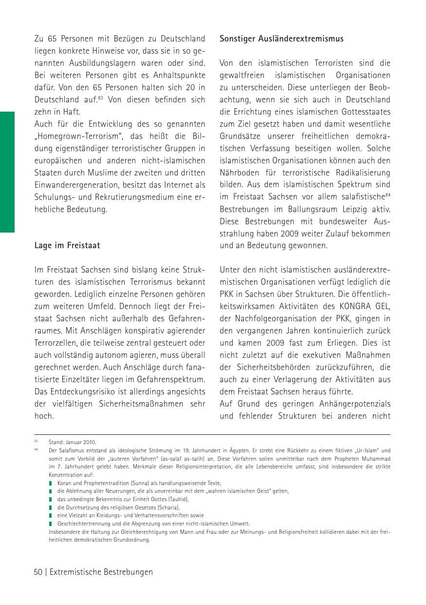 Seite 52 des Verfassungsschutzbericht 2009 Sachsen