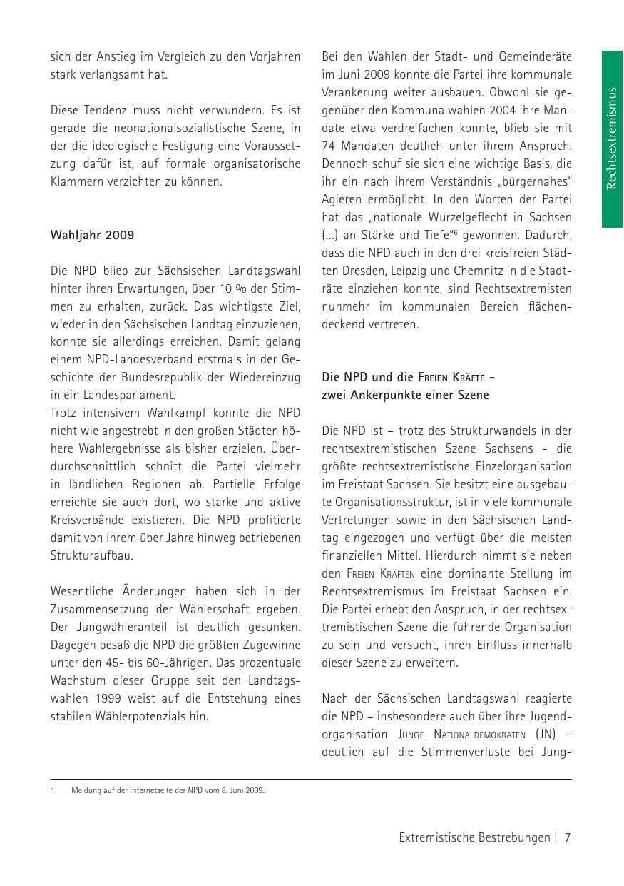 Seite 9 des Verfassungsschutzbericht 2009 Sachsen