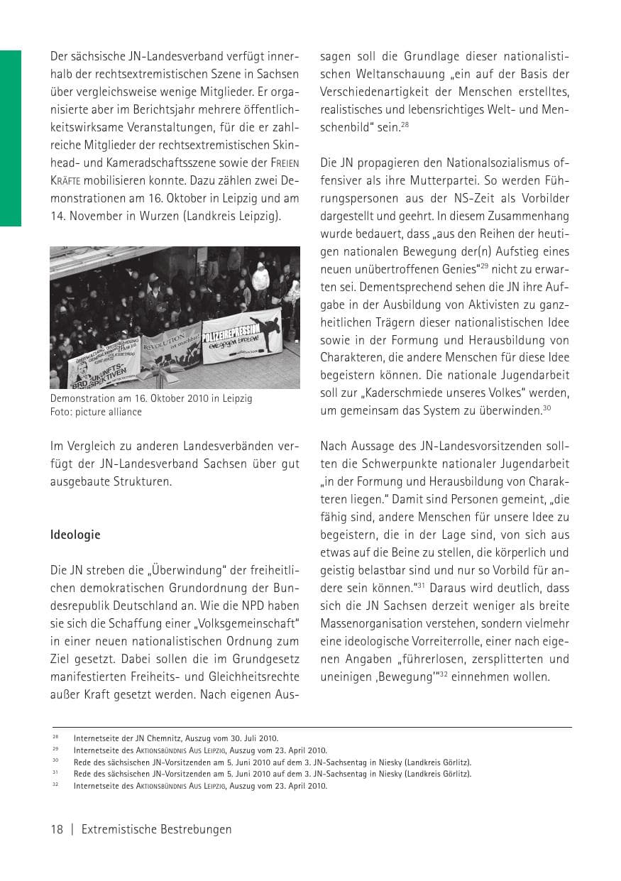 Seite 20 des Verfassungsschutzbericht 2010 Sachsen