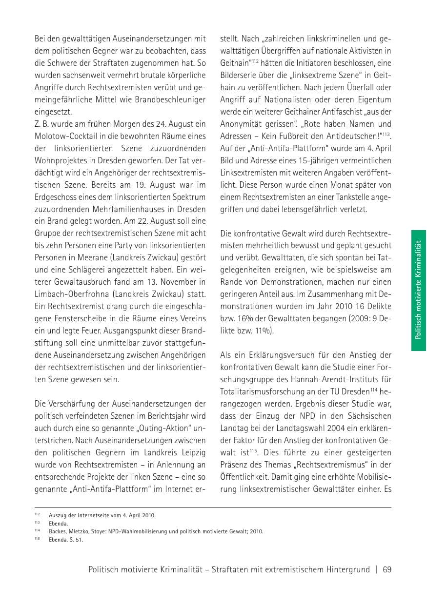Seite 71 des Verfassungsschutzbericht 2010 Sachsen