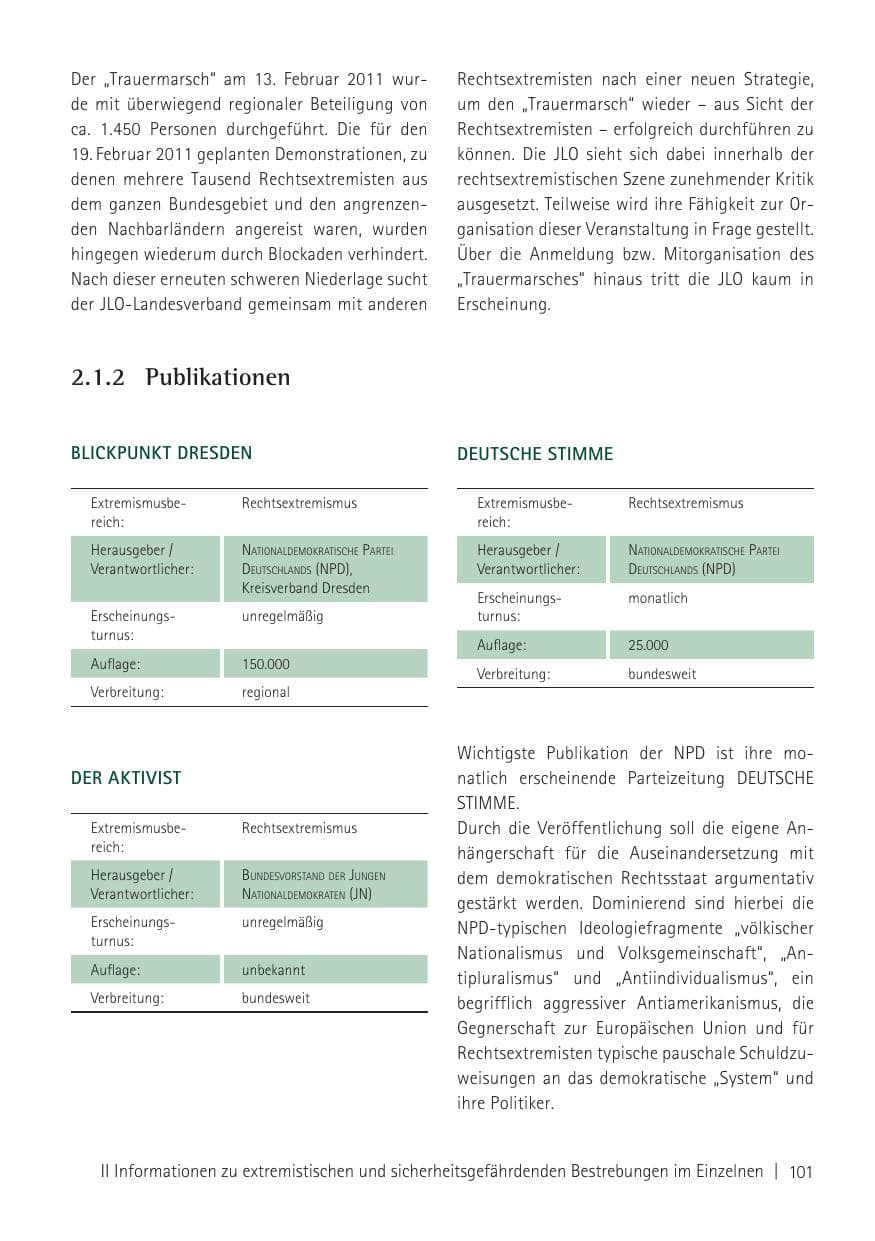 Seite 103 des Verfassungsschutzbericht 2011 Sachsen