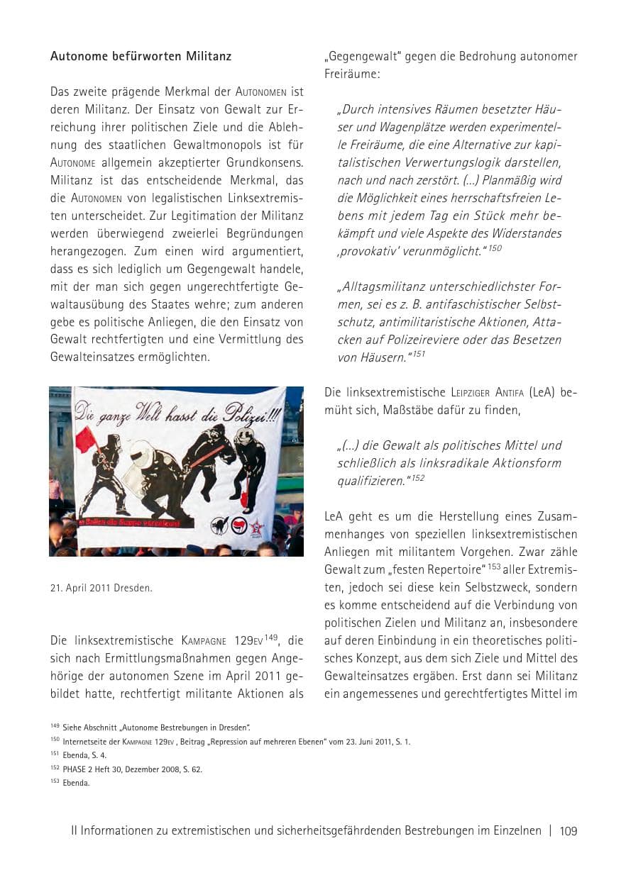 Seite 111 des Verfassungsschutzbericht 2011 Sachsen