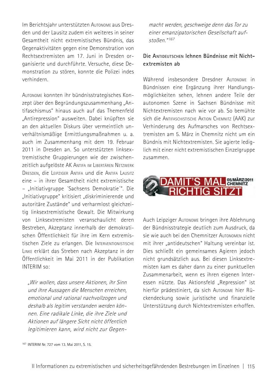 Seite 117 des Verfassungsschutzbericht 2011 Sachsen