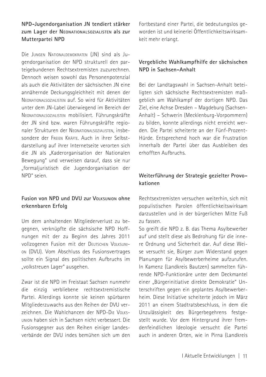 Seite 13 des Verfassungsschutzbericht 2011 Sachsen