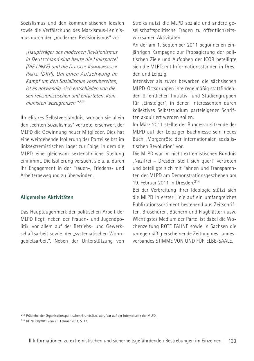 Seite 135 des Verfassungsschutzbericht 2011 Sachsen