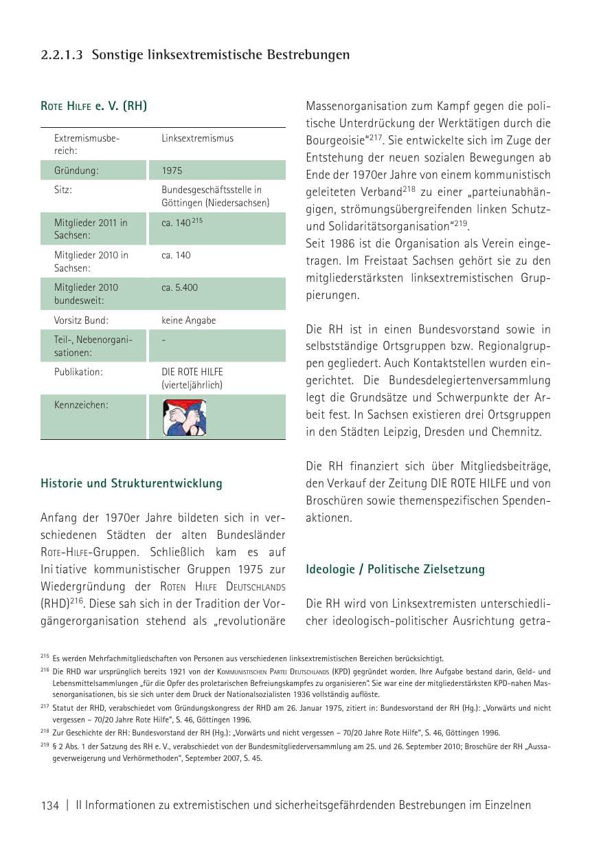 Seite 136 des Verfassungsschutzbericht 2011 Sachsen