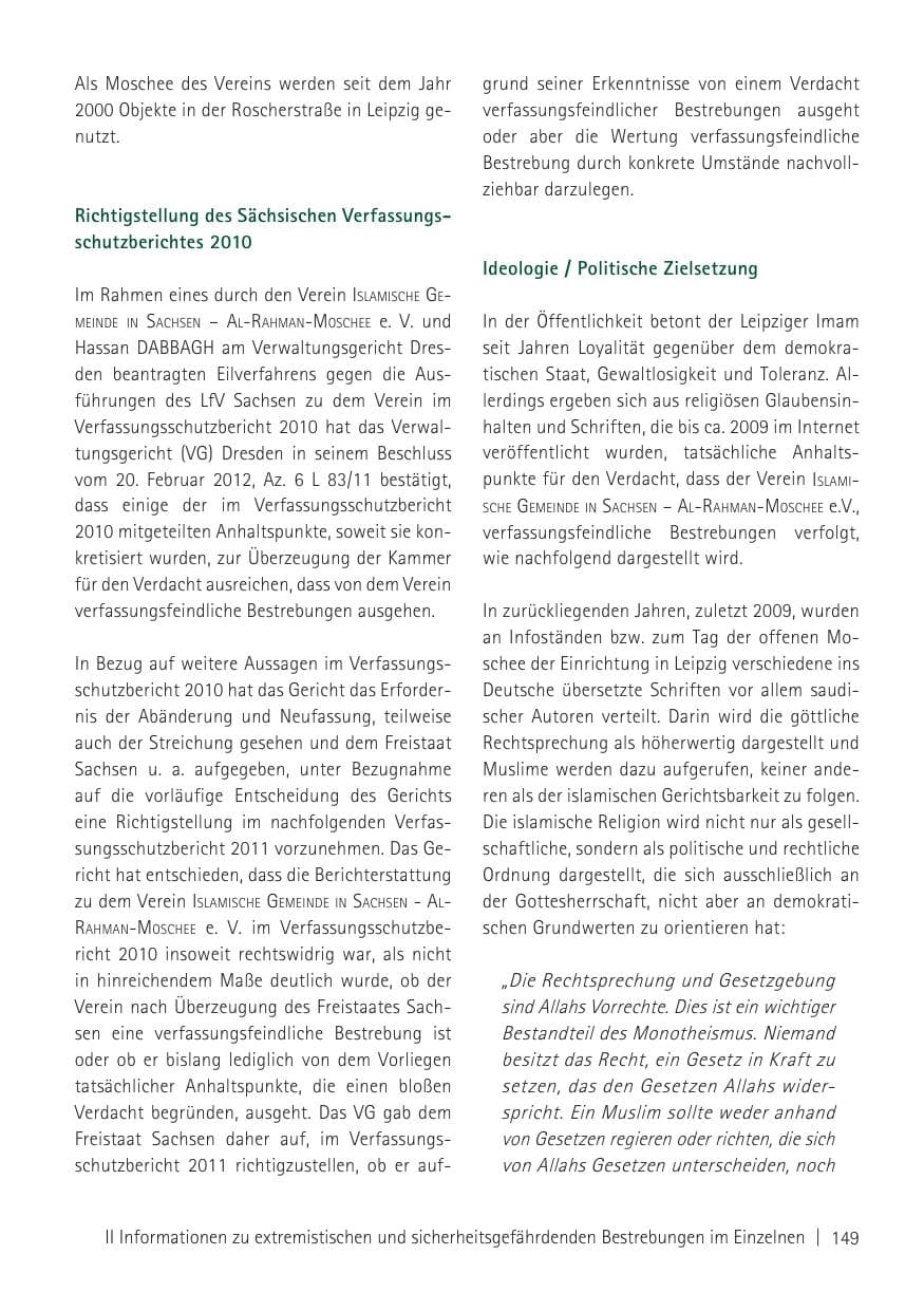 Seite 151 des Verfassungsschutzbericht 2011 Sachsen
