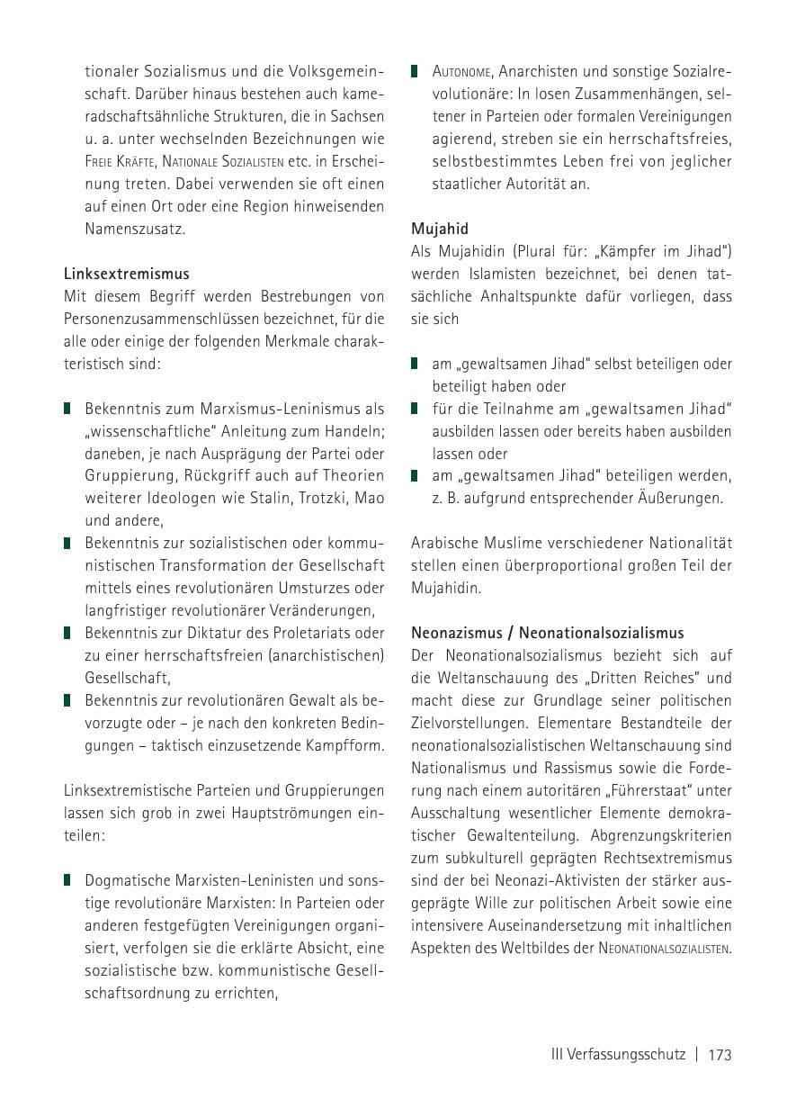 Seite 175 des Verfassungsschutzbericht 2011 Sachsen